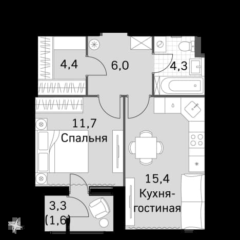 . Вариант № 2339657, 0, площадь - 41.2 квм, цена 23937200 рублей