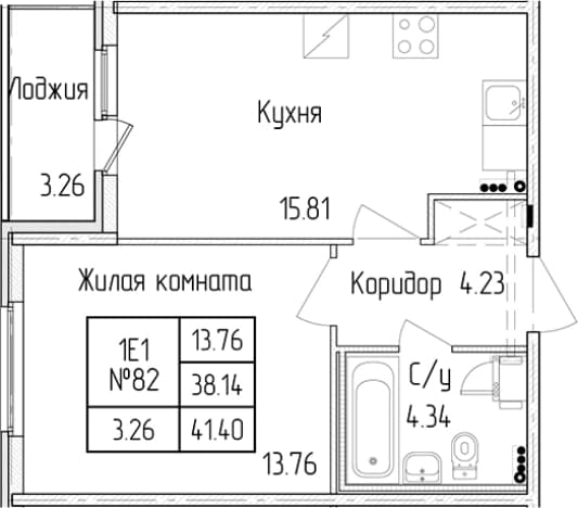 . Вариант № 1834573, 0, площадь - 38.14 квм, цена 9687560 рублей