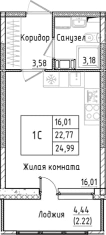 . Вариант № 1814464, 0, площадь - 22.77 квм, цена 5176235 рублей
