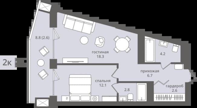 . Вариант № 2358401, 0, площадь - 49.3 квм, цена 14140000 рублей