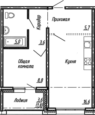 . Вариант № 1861717, 0, площадь - 39.7 квм, цена 7138000 рублей