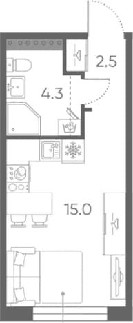 . Вариант № 2010127, 0, площадь - 21.8 квм, цена 7148220 рублей