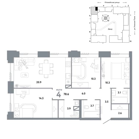 . Вариант № 2335800, 0, площадь - 78.6 квм, цена 43047059 рублей