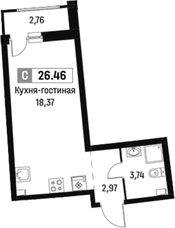 . Вариант № 1812921, 0, площадь - 25.08 квм, цена 5600637 рублей