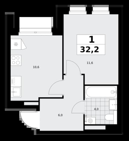 . Вариант № 2343783, 0, площадь - 32.2 квм, цена 12756352 рублей