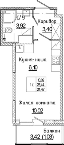 . Вариант № 1814829, 0, площадь - 23.44 квм, цена 4995428 рублей