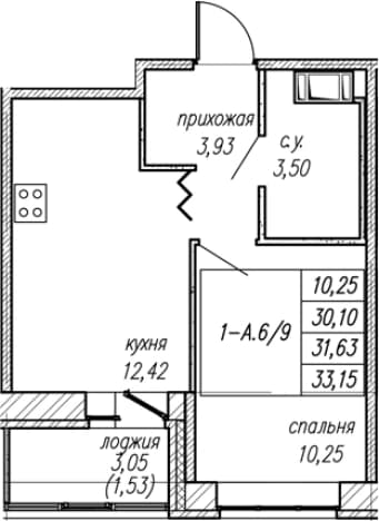 . Вариант № 2052594, 0, площадь - 30.1 квм, цена 6084600 рублей