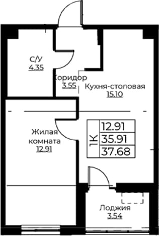 . Вариант № 1871155, 0, площадь - 35.91 квм, цена 6942427 рублей