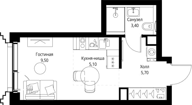 . Вариант № 1649269, 0, площадь - 24.1 квм, цена 21665900 рублей
