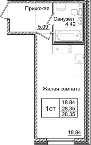 . Вариант № 1910263, 0, площадь - 28.35 квм, цена 5179905 рублей