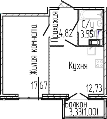 . Вариант № 1806193, 0, площадь - 38.77 квм, цена 7864557 рублей