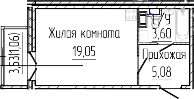 . Вариант № 1868560, 0, площадь - 27.73 квм, цена 5988320 рублей