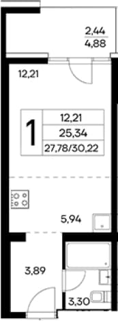 . Вариант № 2155093, 0, площадь - 27.78 квм, цена 10577000 рублей