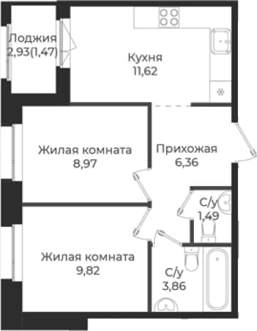 . Вариант № 1839046, 0, площадь - 42.12 квм, цена 7453890 рублей