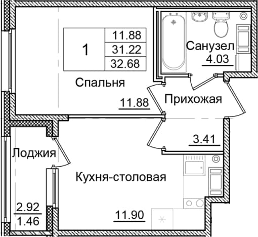 . Вариант № 2012232, 0, площадь - 31.22 квм, цена 6482858 рублей