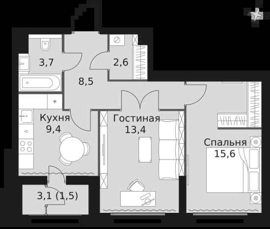 . Вариант № 2332139, 0, площадь - 54.7 квм, цена 28093920 рублей