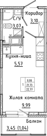 . Вариант № 1814758, 0, площадь - 21.73 квм, цена 4542456 рублей