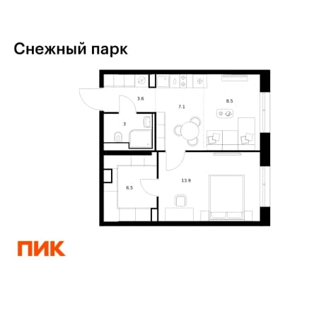 . Вариант № 2019193, 0, площадь - 42.6 квм, цена 8924700 рублей