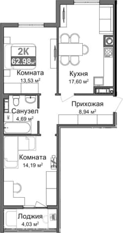 . Вариант № 2243050, 0, площадь - 56.93 квм, цена 11280000 рублей
