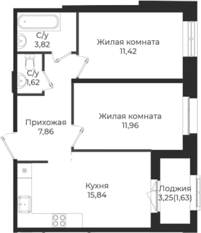 . Вариант № 1839170, 0, площадь - 52.52 квм, цена 8674830 рублей