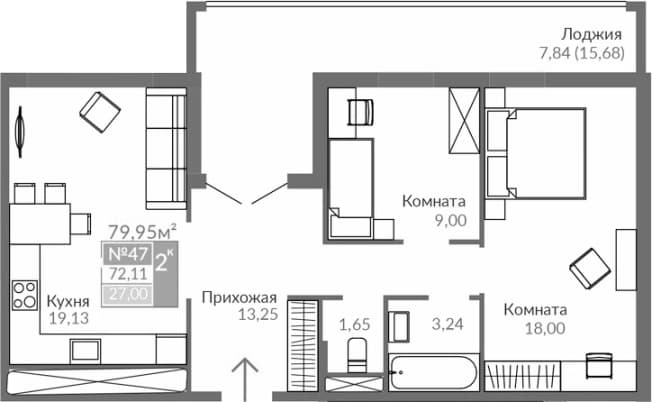 . Вариант № 2139809, 0, площадь - 64.27 квм, цена 10600170 рублей