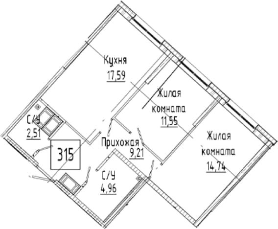 . Вариант № 2023580, 0, площадь - 60.56 квм, цена 14053000 рублей