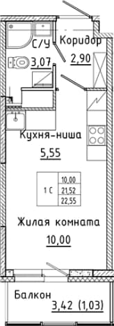 . Вариант № 2340775, 0, площадь - 21.52 квм, цена 5218086 рублей