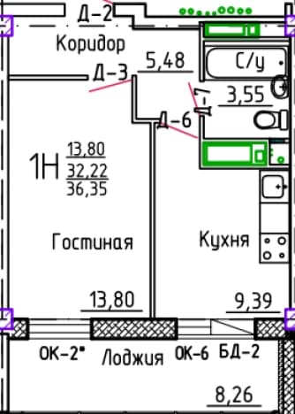 . Вариант № 140123, 0, площадь - 36.35 квм, цена 5974050 рублей