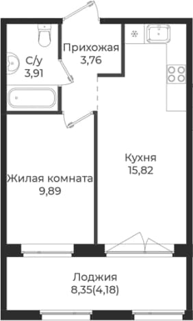 . Вариант № 1839339, 0, площадь - 33.38 квм, цена 5915700 рублей