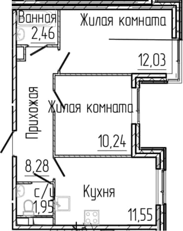 . Вариант № 1868576, 0, площадь - 46.51 квм, цена 8743880 рублей