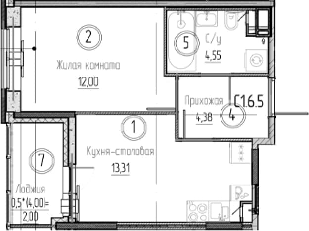 . Вариант № 1903542, 0, площадь - 34.24 квм, цена 6251400 рублей
