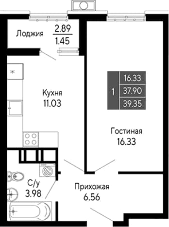 . Вариант № 2111377, 0, площадь - 37.9 квм, цена 10231000 рублей
