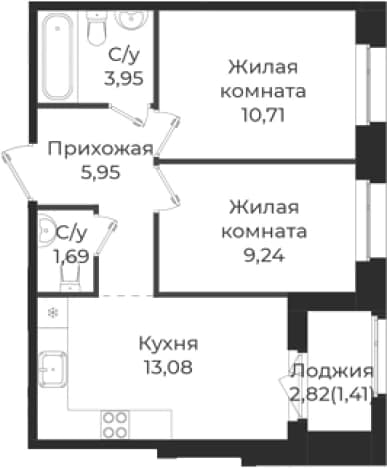 . Вариант № 1838978, 0, площадь - 44.62 квм, цена 7726136 рублей