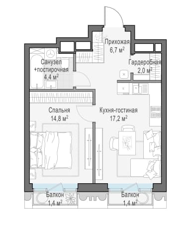 . Вариант № 1664989, 0, площадь - 45.7 квм, цена 77100000 рублей