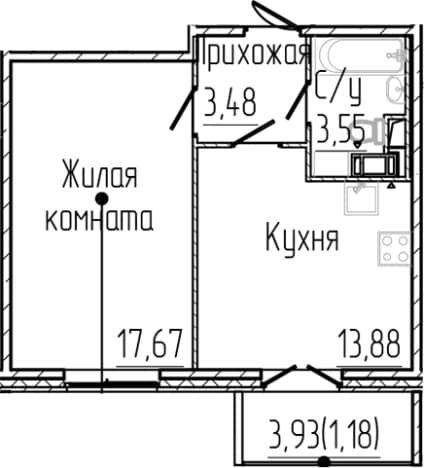 . Вариант № 1806078, 0, площадь - 38.58 квм, цена 7916530 рублей