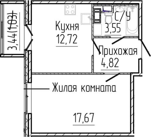 . Вариант № 2035816, 0, площадь - 38.76 квм, цена 7719260 рублей