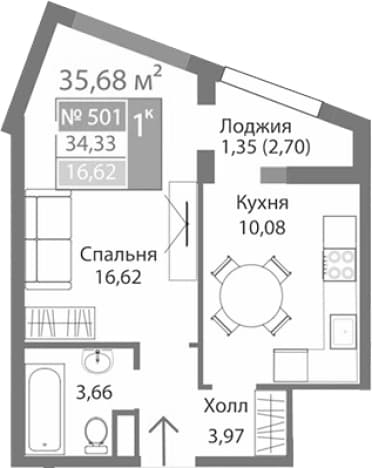 . Вариант № 2125426, 0, площадь - 34.33 квм, цена 6732490 рублей