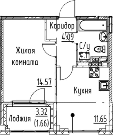 . Вариант № 1831253, 0, площадь - 34.42 квм, цена 10350630 рублей