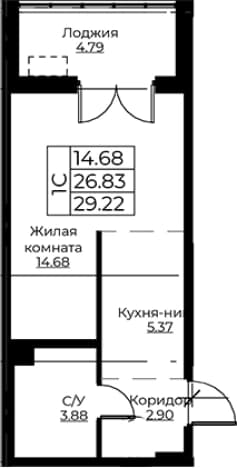. Вариант № 1871165, 0, площадь - 26.82 квм, цена 5934903 рублей