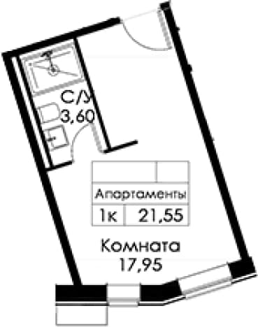 . Вариант № 1818351, 0, площадь - 21.55 квм, цена 7525550 рублей