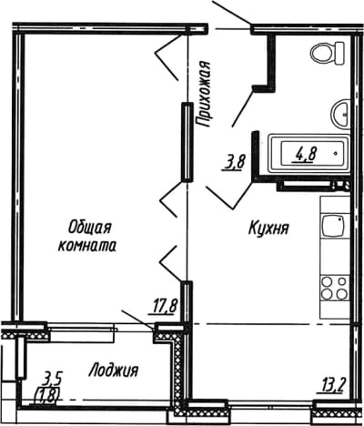 . Вариант № 1861686, 0, площадь - 39.6 квм, цена 6831000 рублей