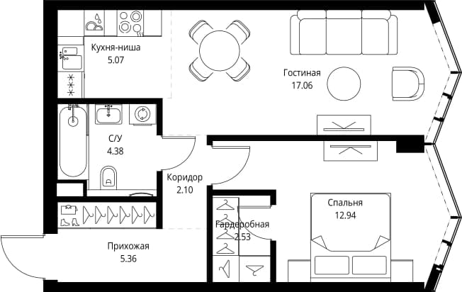 . Вариант № 1649803, 0, площадь - 49.44 квм, цена 34637664 рублей
