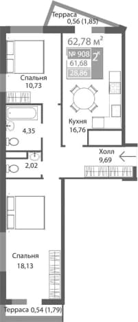 . Вариант № 2125586, 0, площадь - 61.67 квм, цена 10053557 рублей