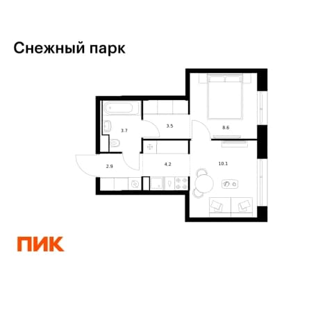 Купить однокомнатную квартиру в новостройках в ЖК Снежный парк в Владивостоке. Вариант № 2070232, 1, площадь - квм, цена 7580100 рублей