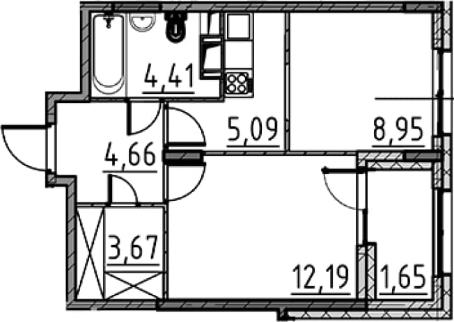 . Вариант № 1891118, 0, площадь - 38.97 квм, цена 6991312 рублей