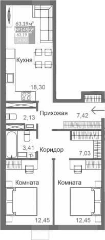 . Вариант № 2150360, 0, площадь - 63.19 квм, цена 9670613 рублей