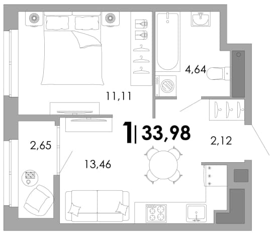 . Вариант № 2146370, 0, площадь - 33.98 квм, цена 5878540 рублей