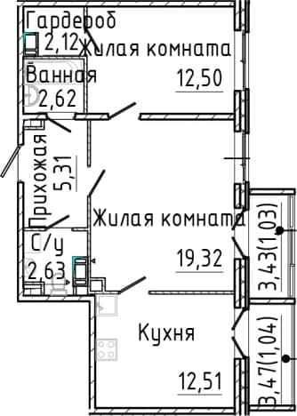 . Вариант № 2035669, 0, площадь - 57.01 квм, цена 11461520 рублей