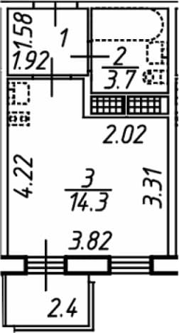 . Вариант № 2310933, 0, площадь - 21 квм, цена 5208000 рублей