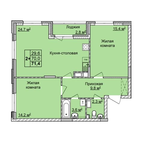 . Вариант № 2147746, 0, площадь - 71.4 квм, цена 12900480 рублей